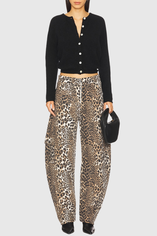 Yerry Leopard Barrel Jeans - Brown
