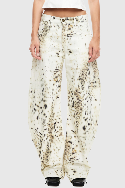 Yerry Leopard Barrel Jeans - White