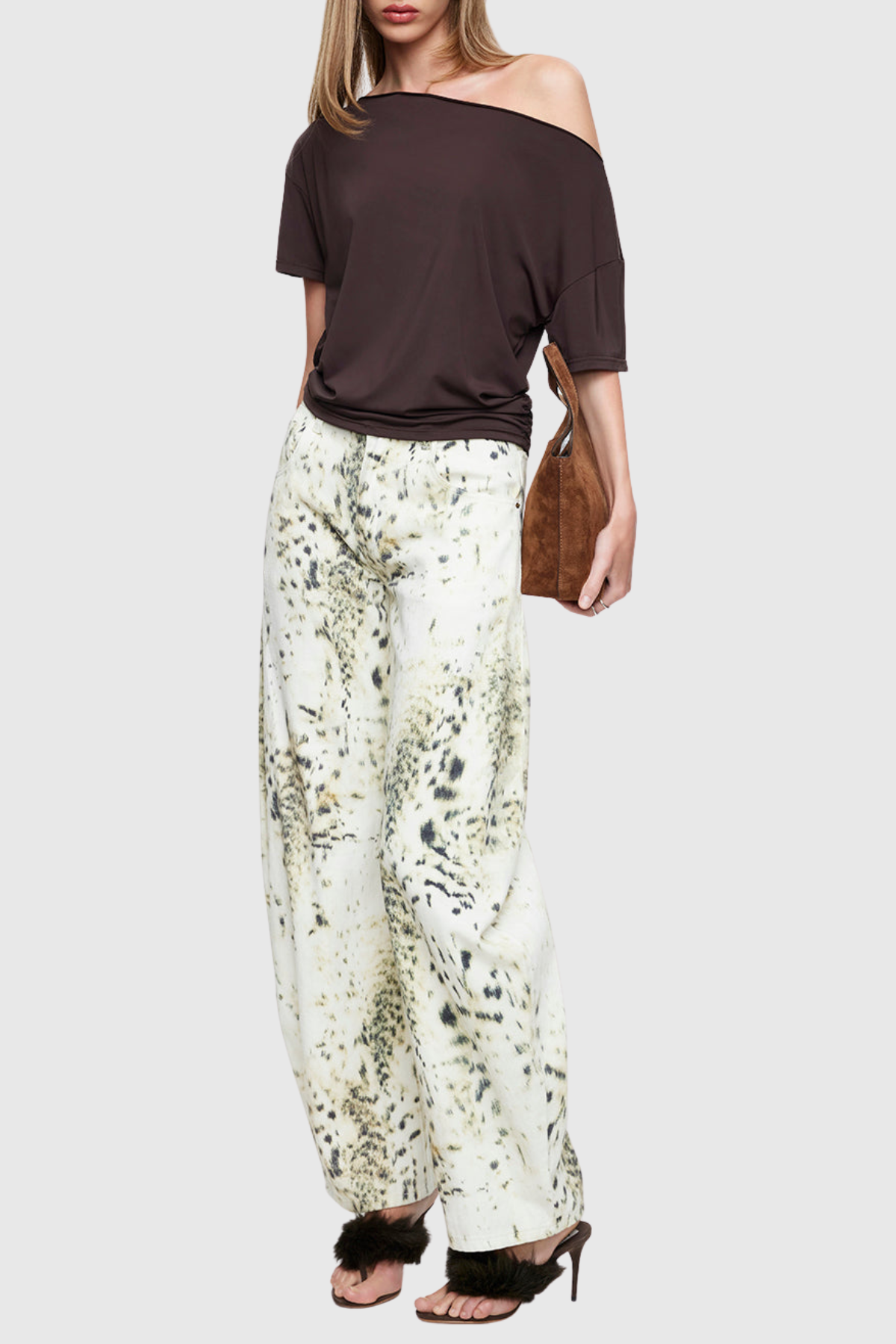 Yerry Leopard Barrel Jeans - White