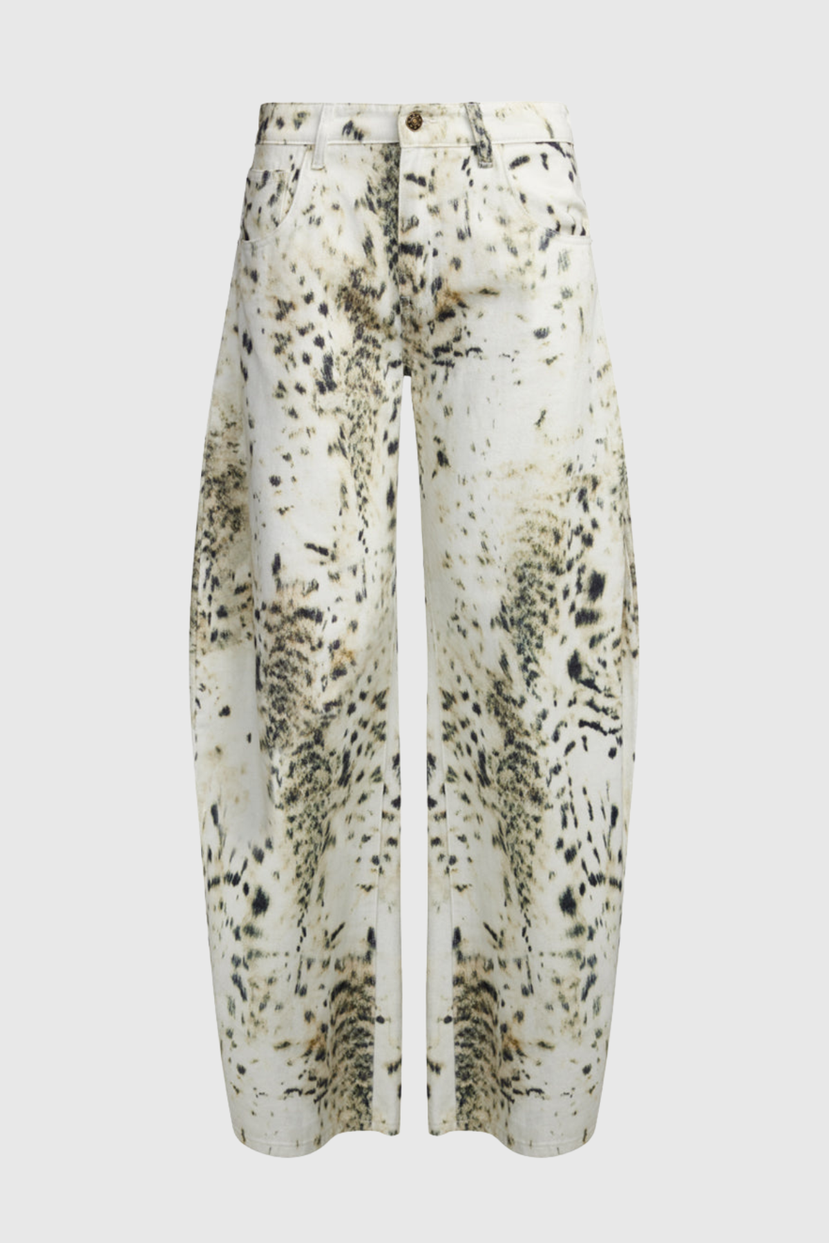 Yerry Leopard Barrel Jeans - White