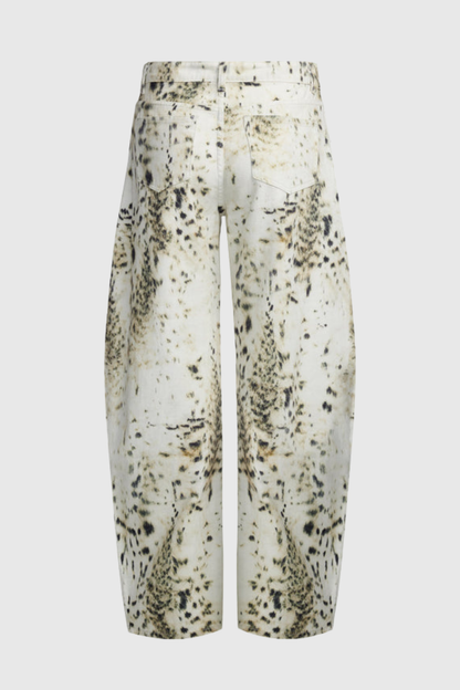 Yerry Leopard Barrel Jeans - White