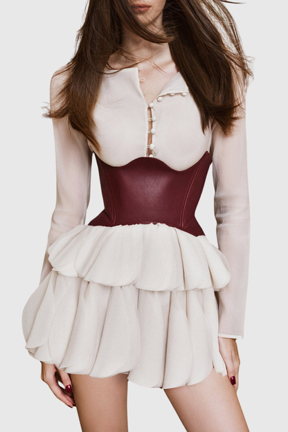 Yesenia Corset Petal Mini Dress - Beige