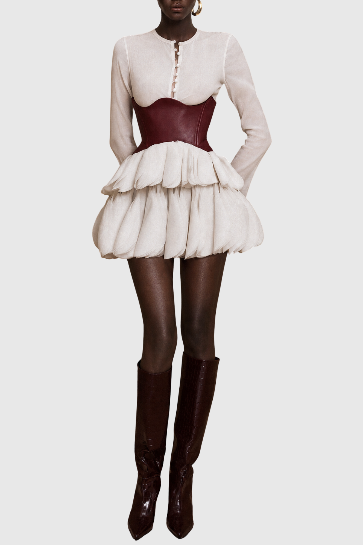 Yesenia Corset Petal Mini Dress - Beige