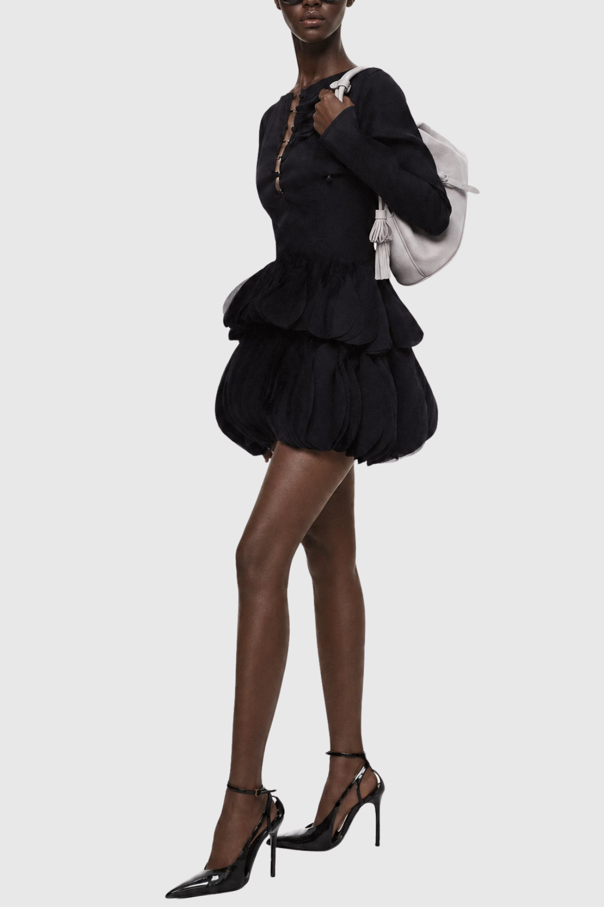 Yesenia Corset Petal Mini Dress - Black