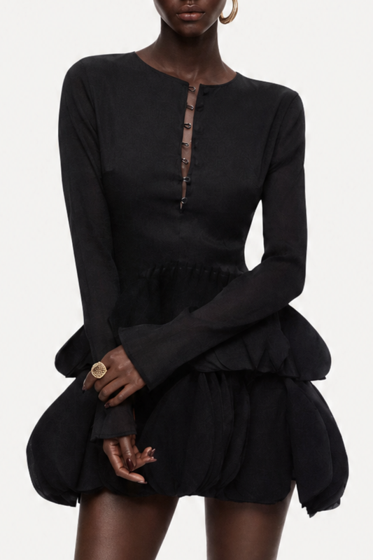 Yesenia Corset Petal Mini Dress - Black