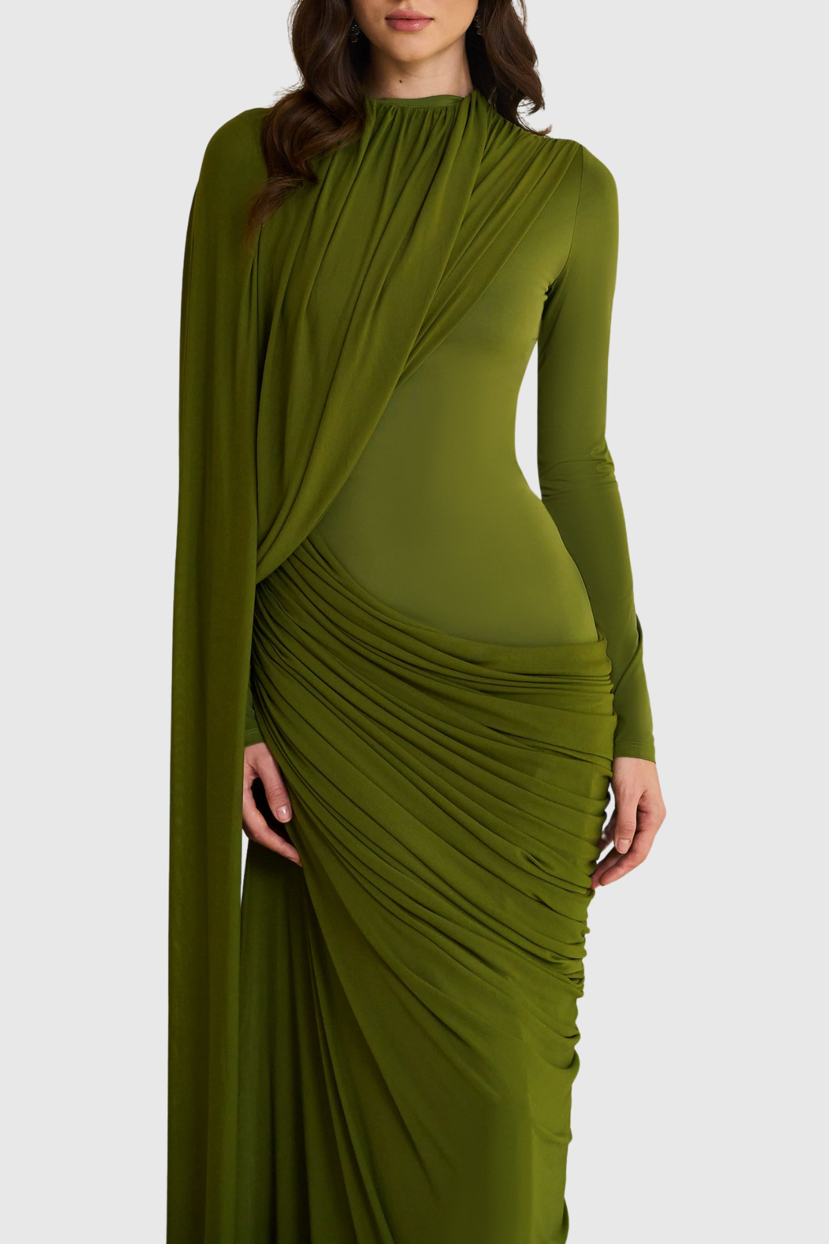 Ynao Asymmetrical Ribbon Draped Maxi Dress