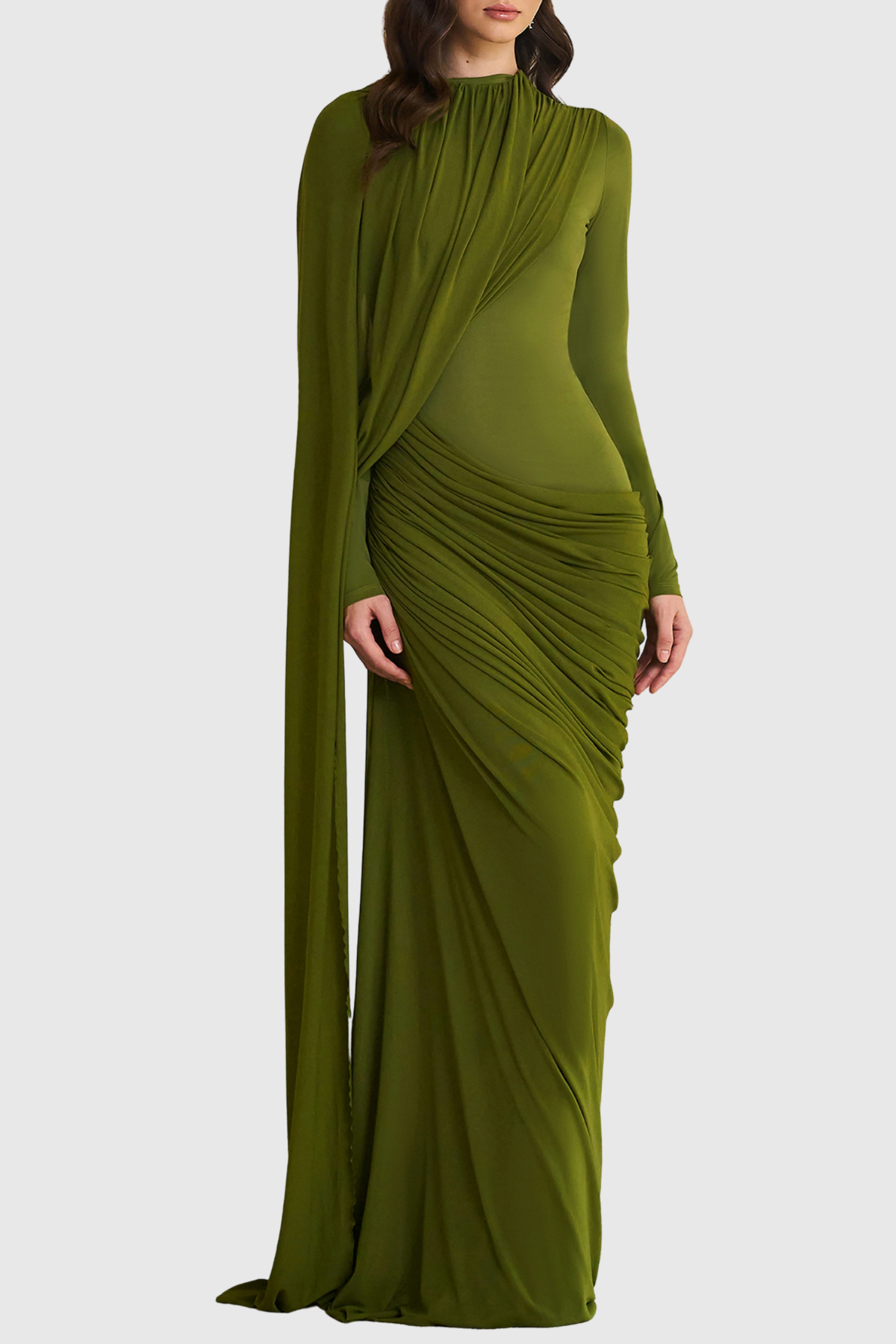 Ynao Asymmetrical Ribbon Draped Maxi Dress