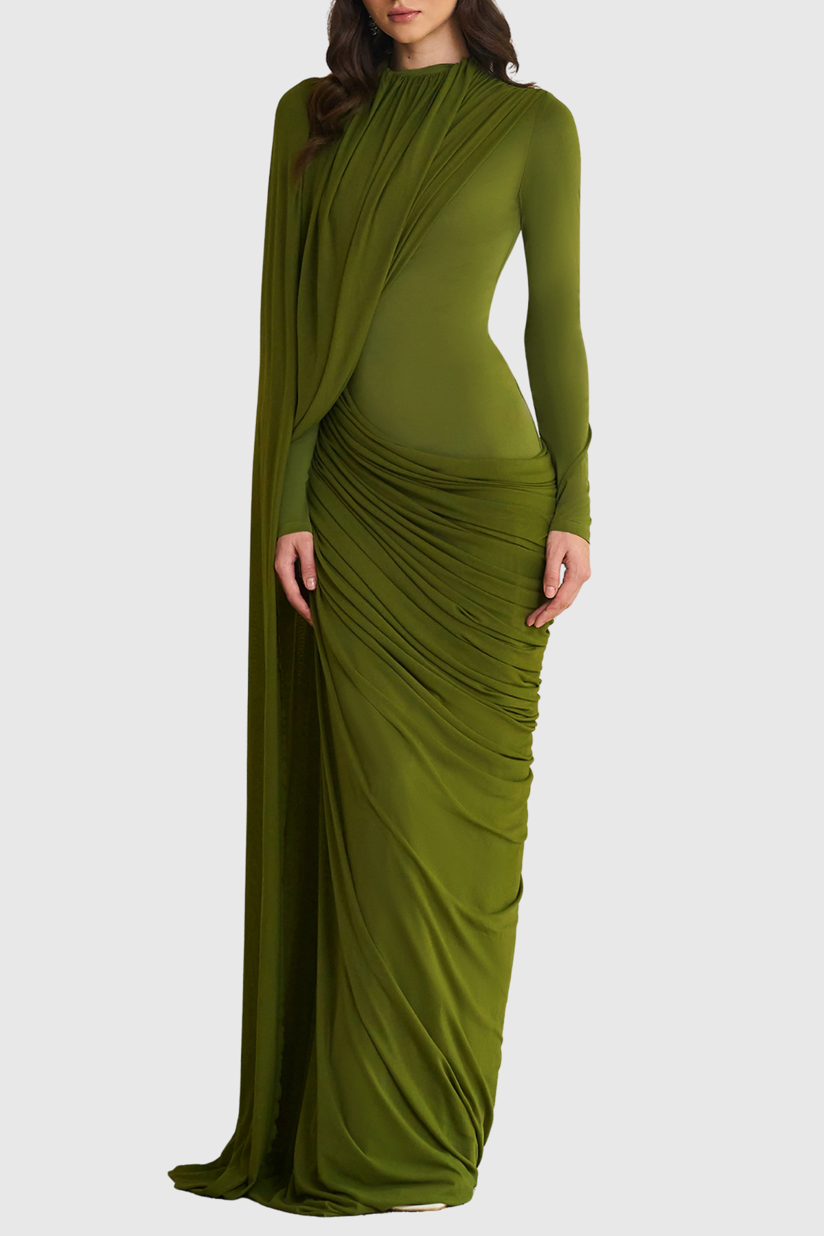 Ynao Asymmetrical Ribbon Draped Maxi Dress