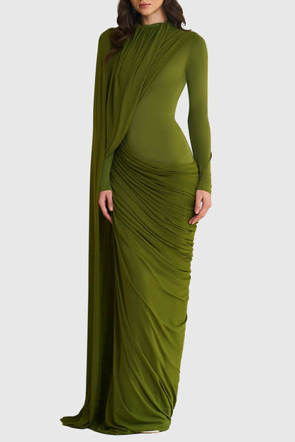 Ynao Asymmetrical Ribbon Draped Maxi Dress