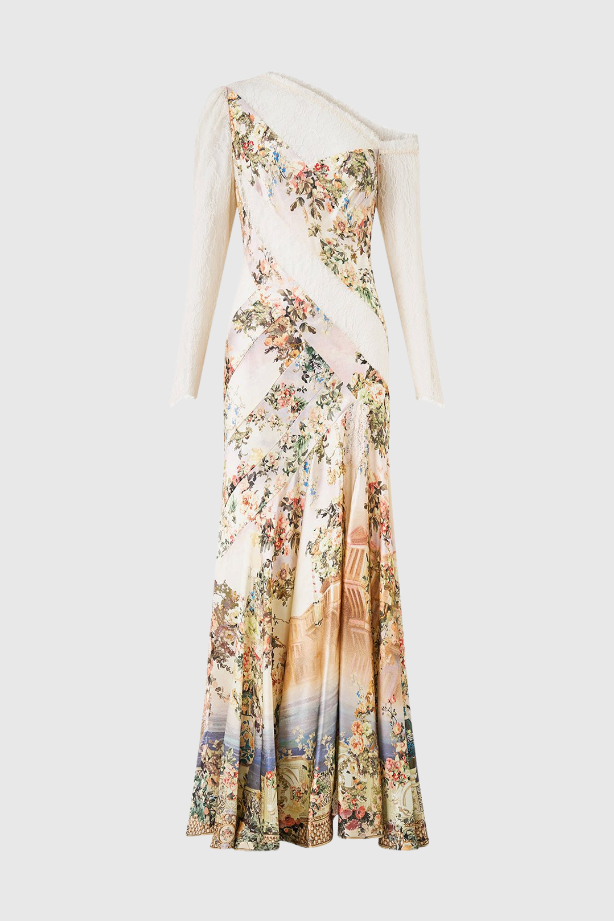 Yorida Floral Print Lace Trim Maxi Dress