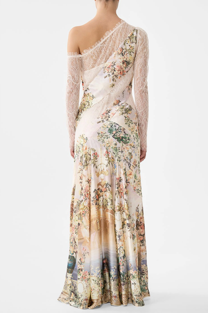 Yorida Floral Print Lace Trim Maxi Dress