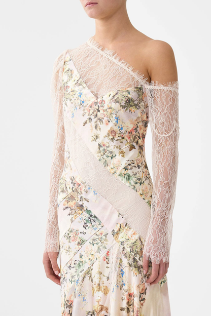 Yorida Floral Print Lace Trim Maxi Dress