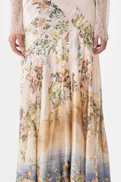 Yorida Floral Print Lace Trim Maxi Dress