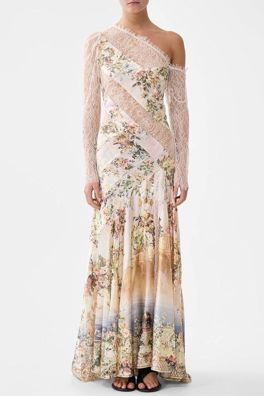 Yorida Floral Print Lace Trim Maxi Dress