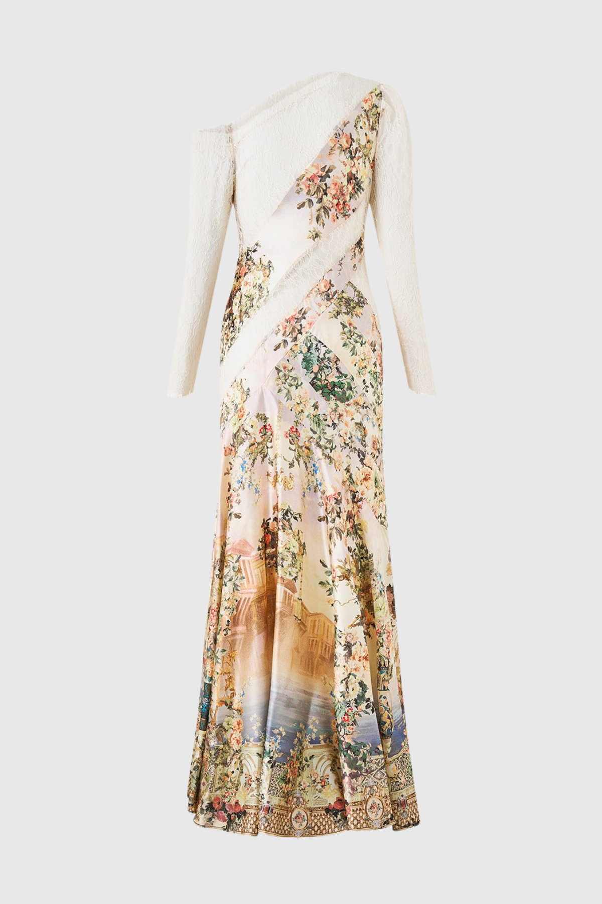 Yorida Floral Print Lace Trim Maxi Dress
