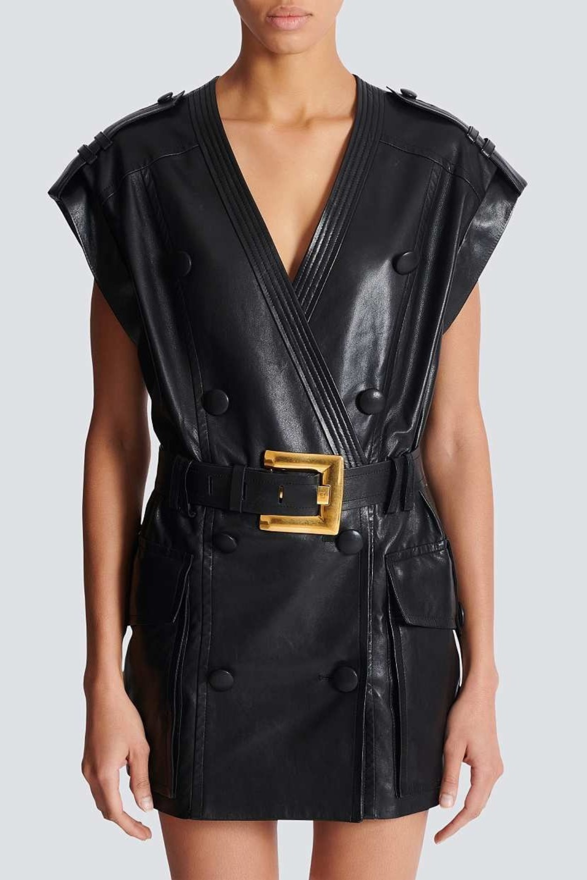 Yvaine Leather Belted Mini Dress