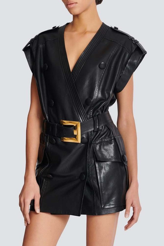 Yvaine Leather Belted Mini Dress