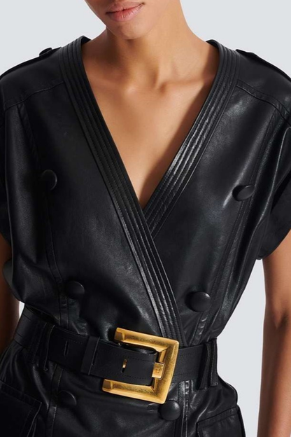 Yvaine Leather Belted Mini Dress