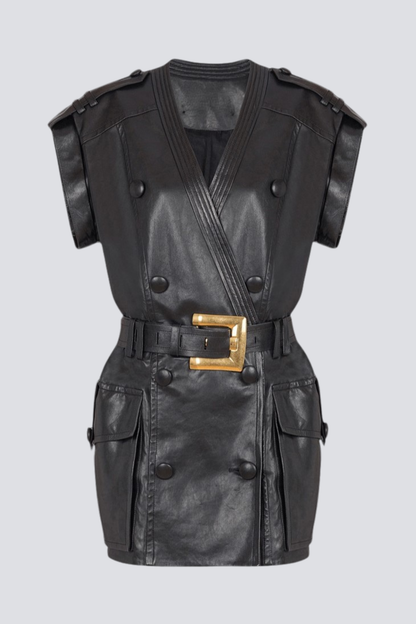 Yvaine Leather Belted Mini Dress