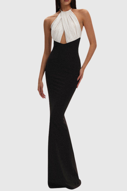 Yvette Halter Ruched Cutout Maxi Dress