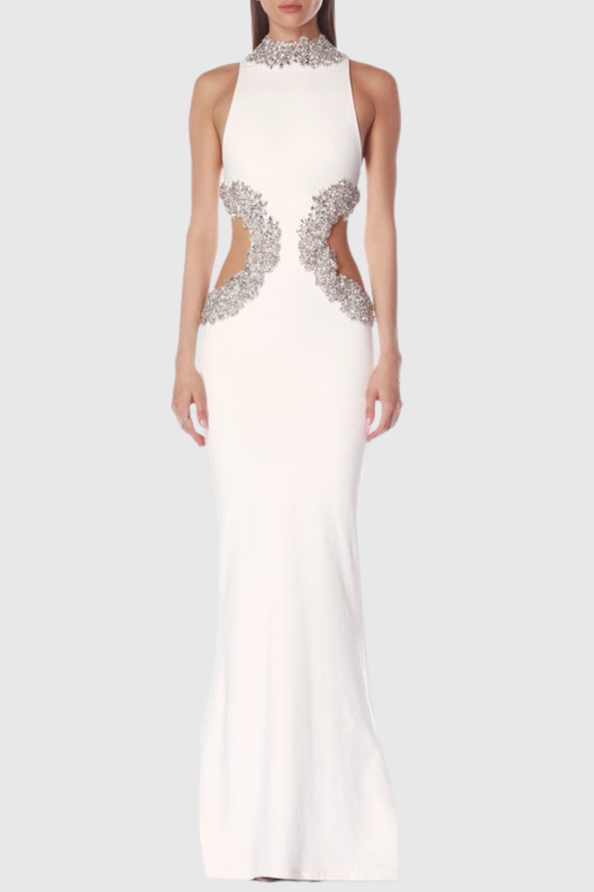 Zachara Crystal Embellished Cutout Maxi Bandage Dress