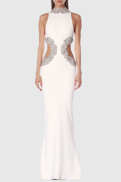 Zachara Crystal Embellished Cutout Maxi Bandage Dress
