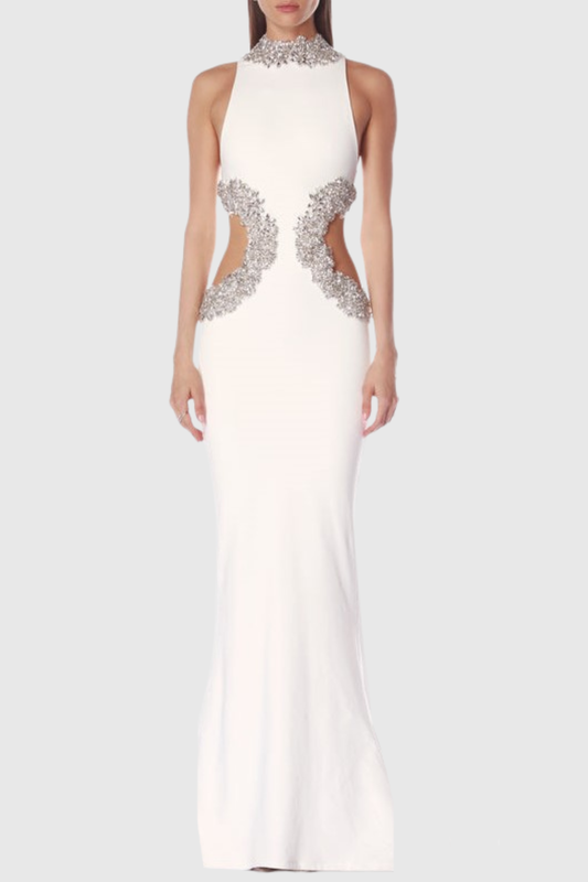Zachara Crystal Embellished Cutout Maxi Bandage Dress