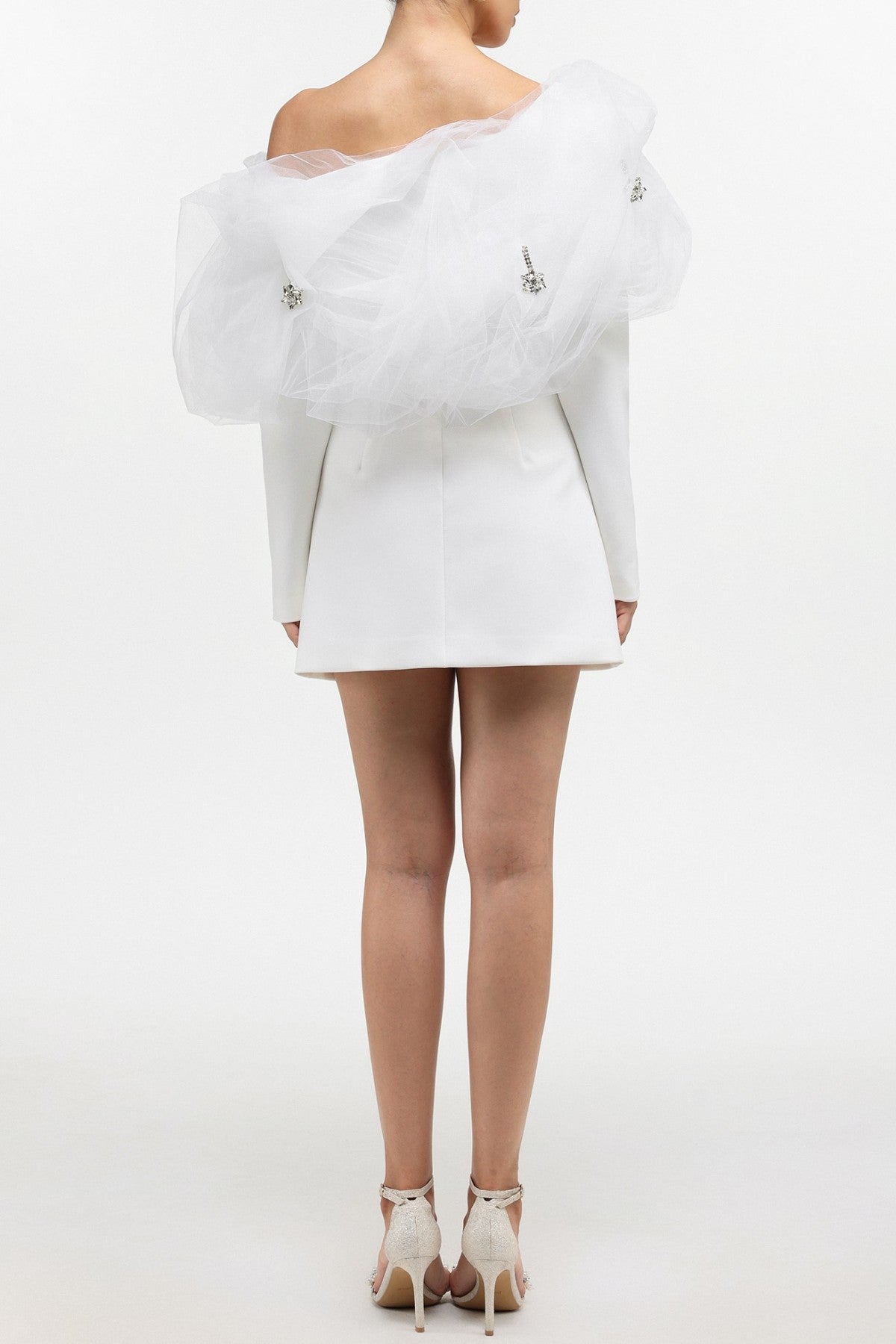 Zada Mesh Cloud Off Shoulder Mini Dress - White