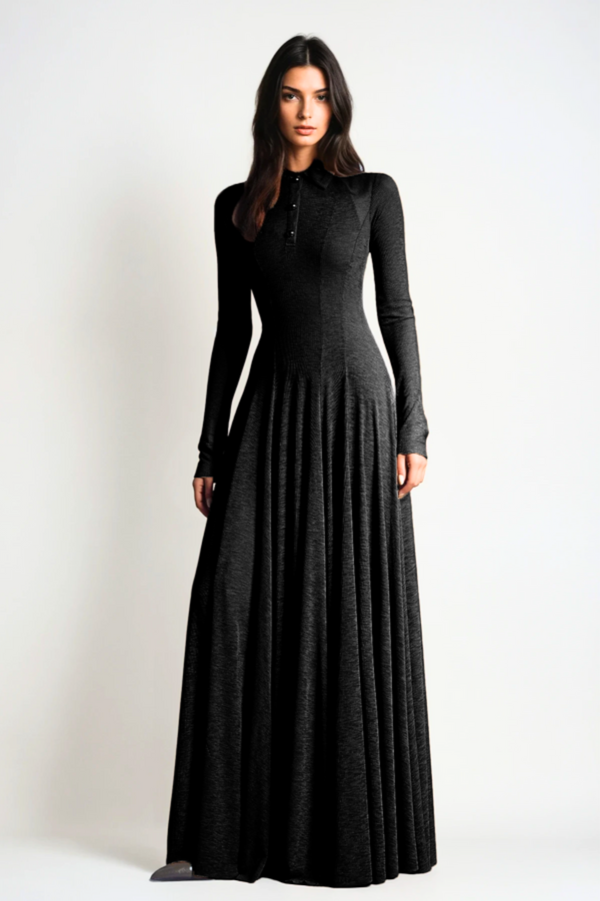 Zafira Long Sleeve Knit Maxi Dress - Black