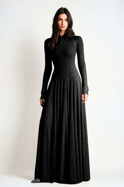 Zafira Long Sleeve Knit Maxi Dress - Black