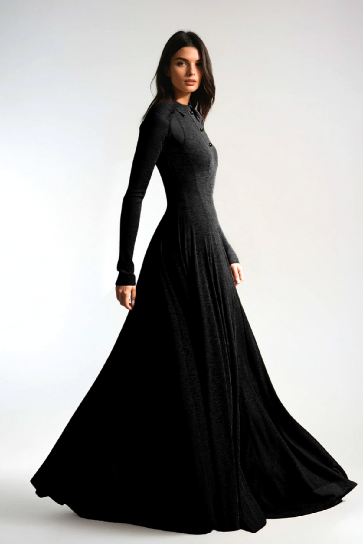Zafira Long Sleeve Knit Maxi Dress - Black