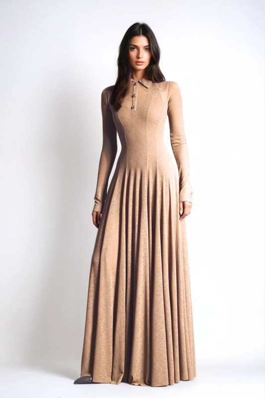 Zafira Long Sleeve Knit Maxi Dress - Khaki