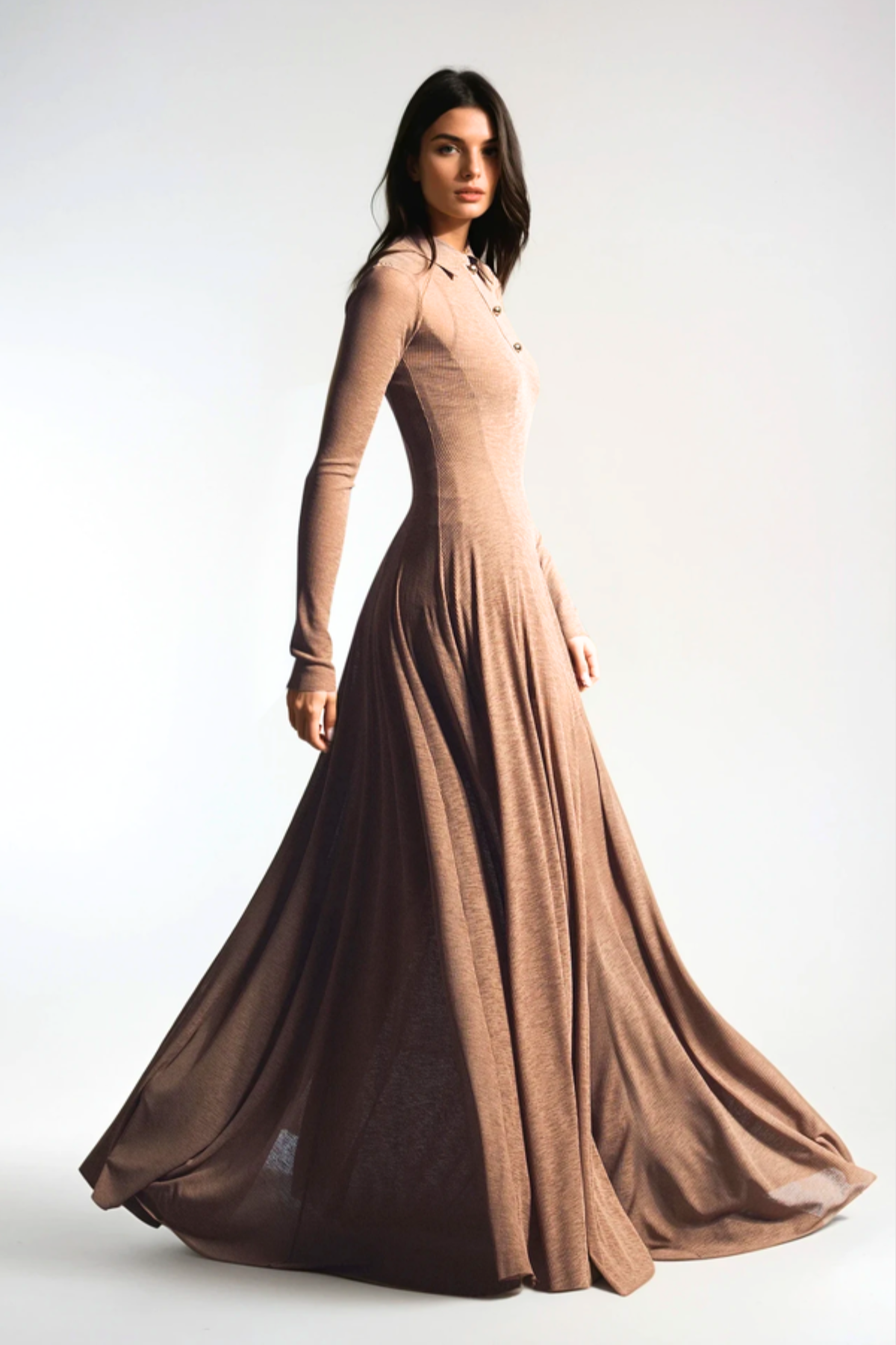 Zafira Long Sleeve Knit Maxi Dress - Khaki