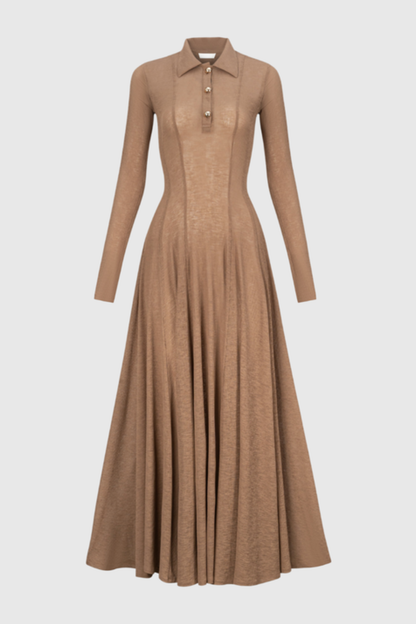 Zafira Long Sleeve Knit Maxi Dress - Khaki