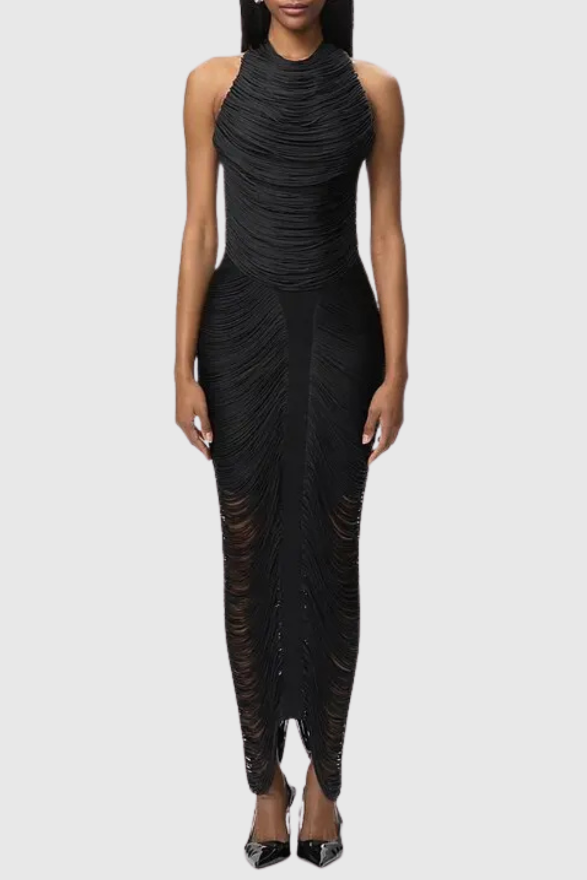 Zaina Halter Fringe Maxi Dress