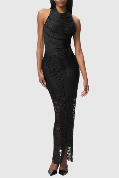 Zaina Halter Fringe Maxi Dress