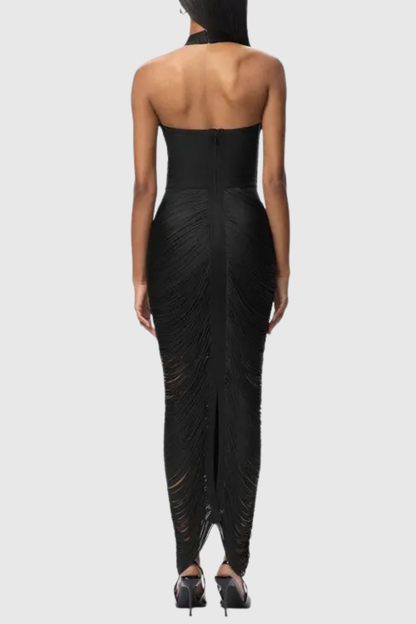 Zaina Halter Fringe Maxi Dress