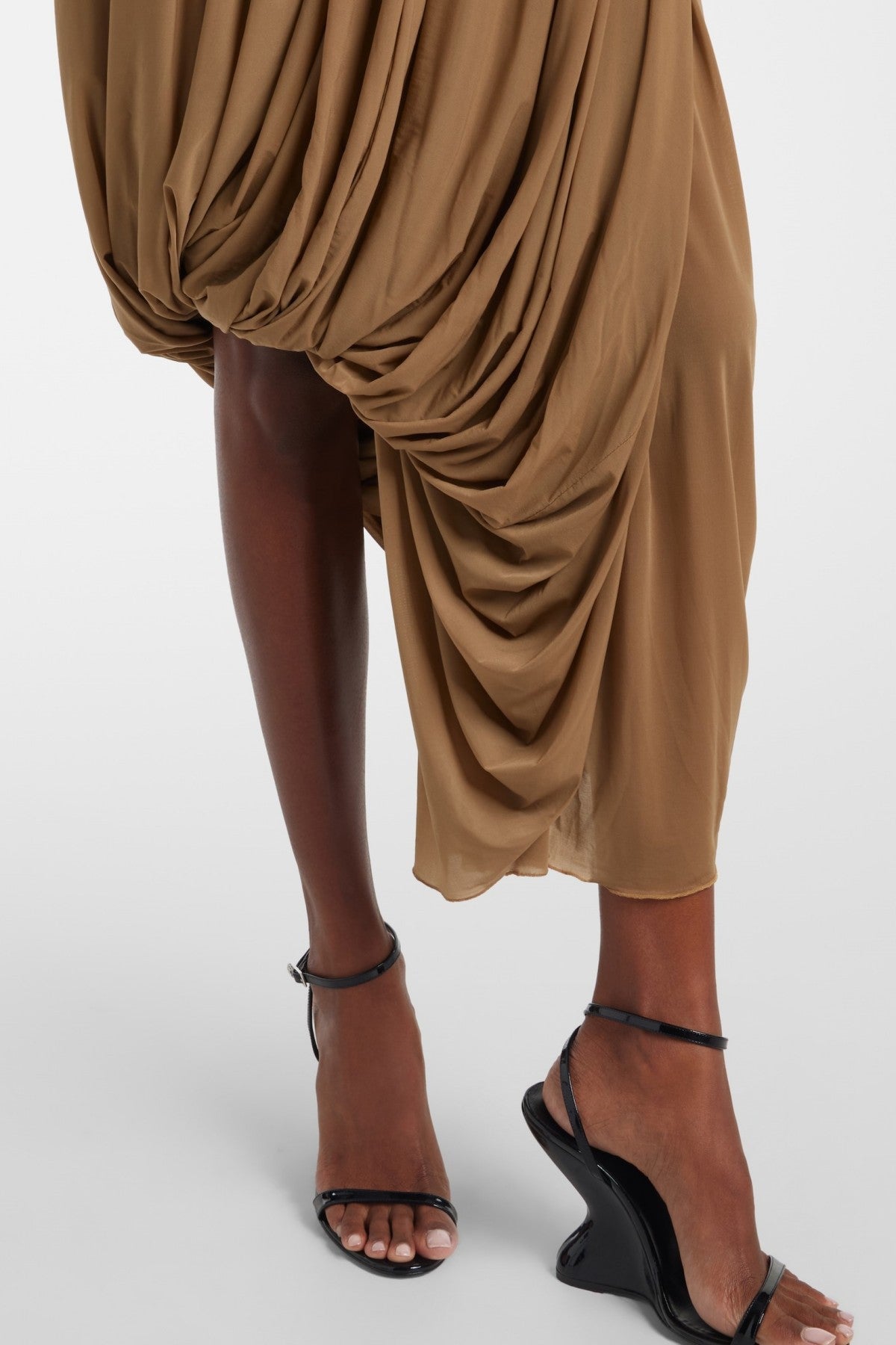 Zalan Halter Plunge Draped Midi Dress