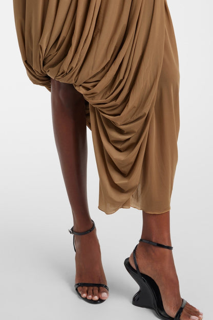 Zalan Halter Plunge Draped Midi Dress