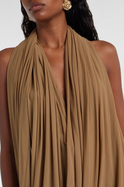 Zalan Halter Plunge Draped Midi Dress
