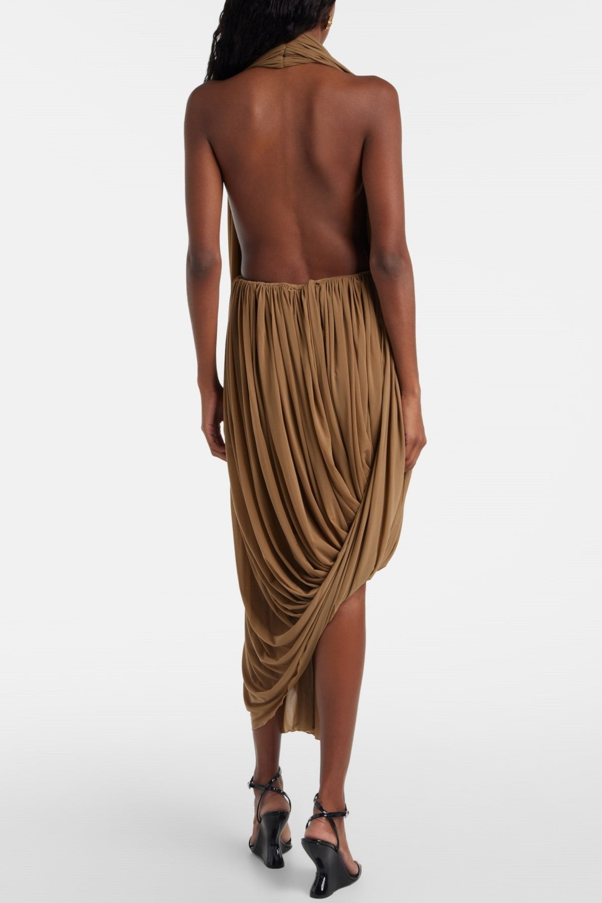 Zalan Halter Plunge Draped Midi Dress