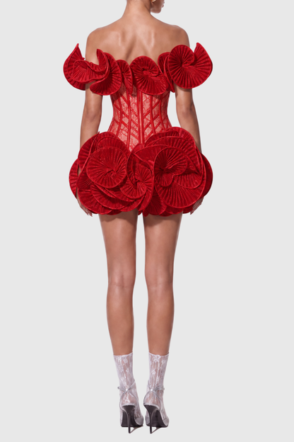 Zamaria Off Shoulder Lace Corset Mini Dress - Red