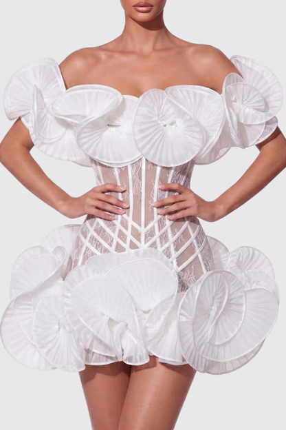 Zamaria Off Shoulder Lace Corset Mini Dress - White
