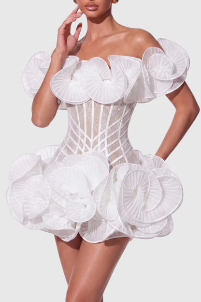 Zamaria Off Shoulder Lace Corset Mini Dress - White