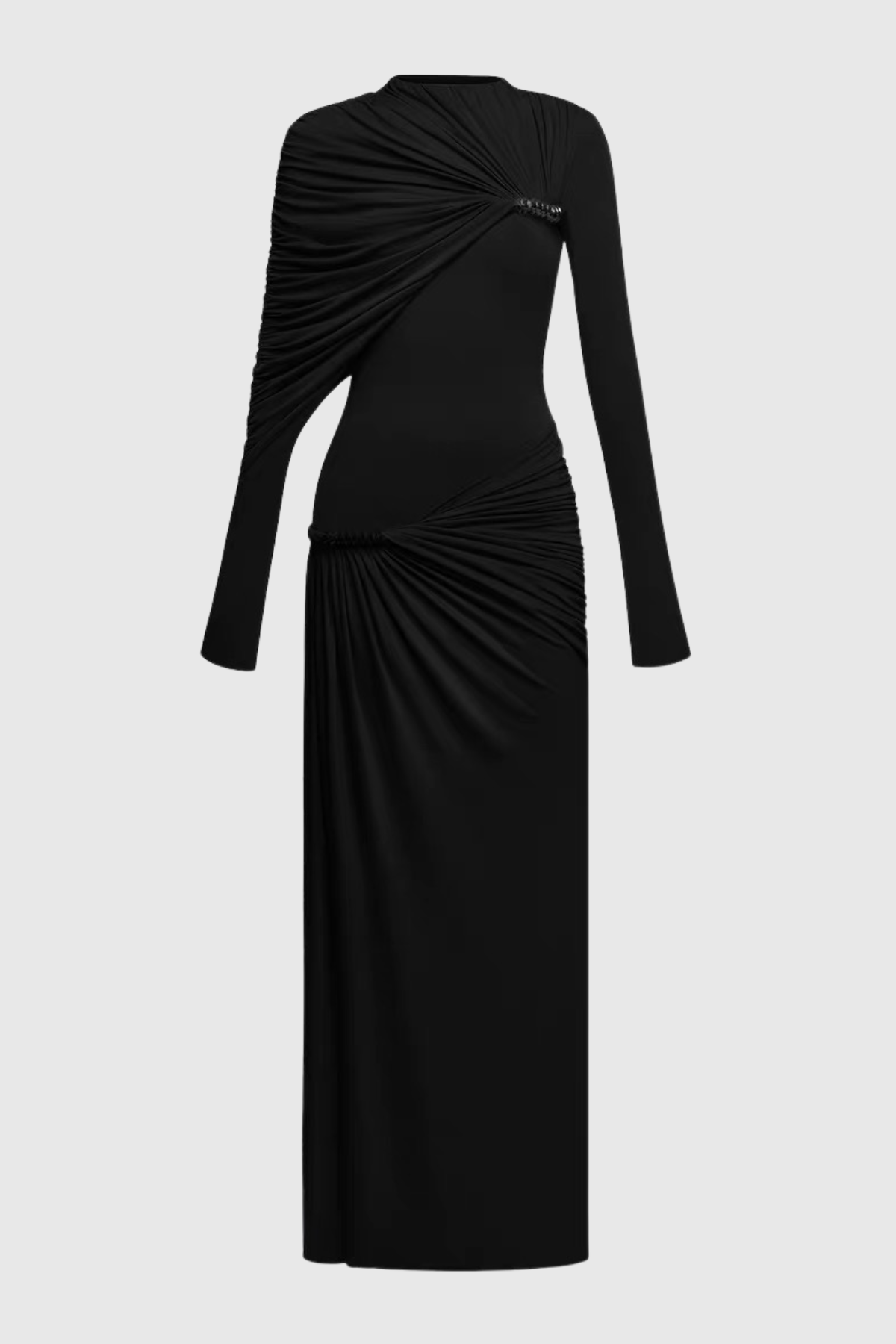 Zamir Asymmetric Ruched Maxi Dress - Black