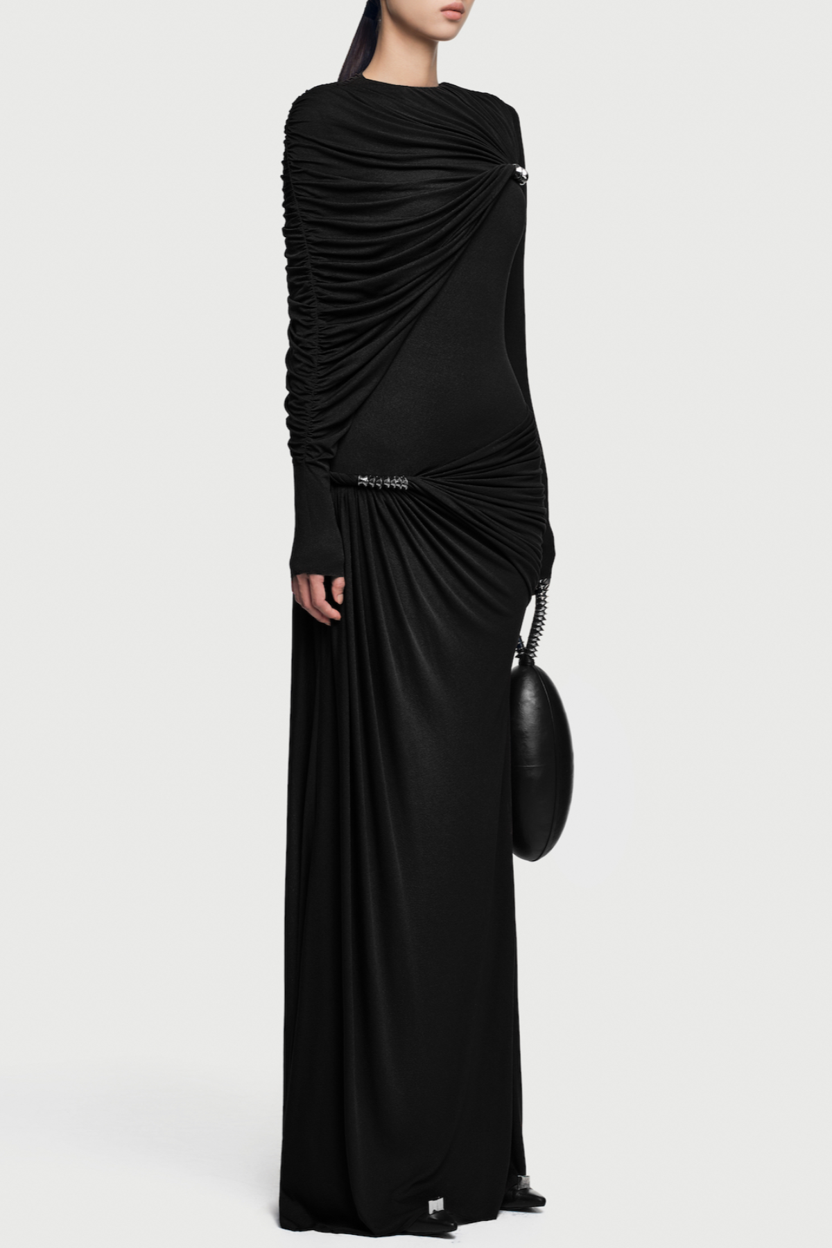 Zamir Asymmetric Ruched Maxi Dress - Black