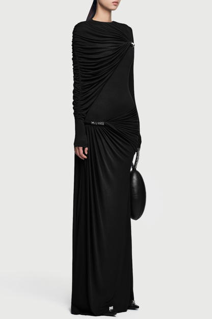 Zamir Asymmetric Ruched Maxi Dress - Black