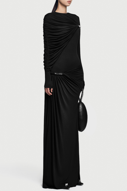 Zamir Asymmetric Ruched Maxi Dress - Black