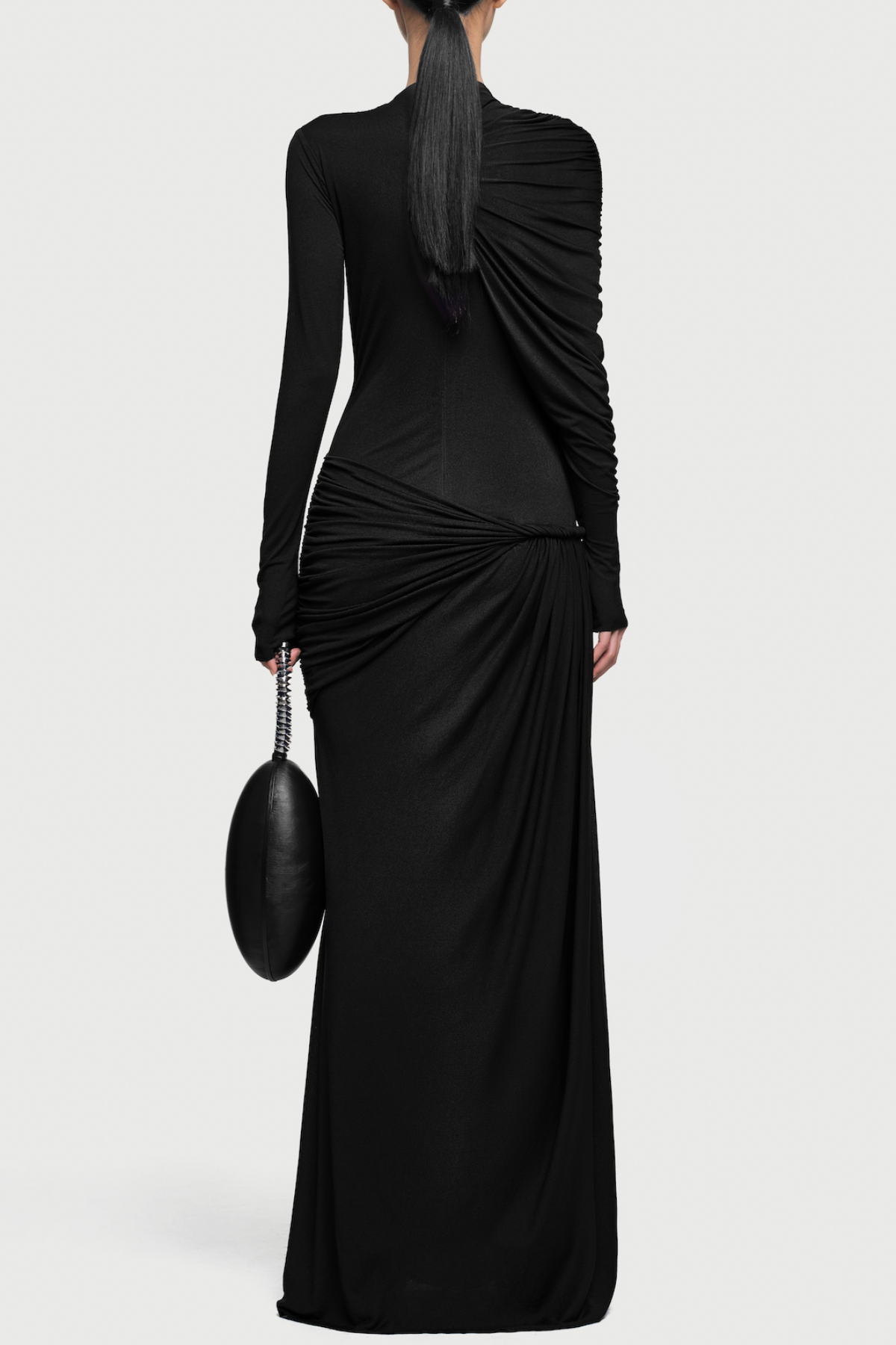 Zamir Asymmetric Ruched Maxi Dress - Black