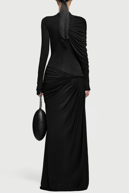 Zamir Asymmetric Ruched Maxi Dress - Black